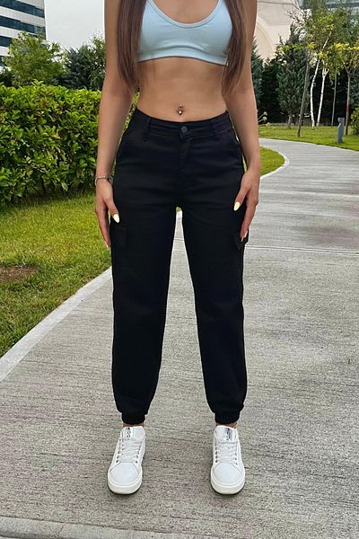 BİKELİFE Černé látkové kalhoty Cargo Pocket Gabardine