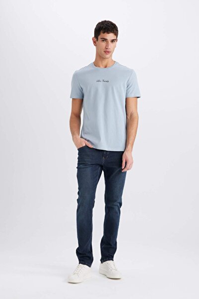 DeFacto Slim Fit Crew Neck εμπριμέ βαμβακερό χτενισμένο μπλουζάκι X3932AZ22SM