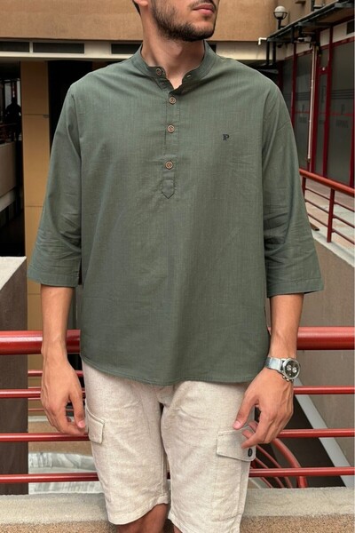 inpool Erkek, Regular fit, Hakim yaka, pamuklu, keten görünümlü gömlek 24INPG07