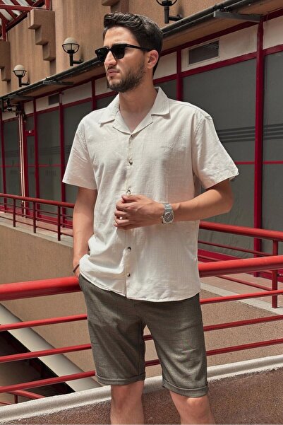 inpool Чоловіча сорочка з коміром, бавовняна, в стилі «old money», з короткими рукавами