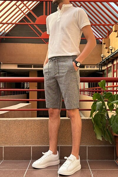 inpool Ανδρικό, δαντέλα στη μέση, λάστιχο, Παλιά χρήματα, Βαμβακερό, λινό υφαντό σορτς 24INP282