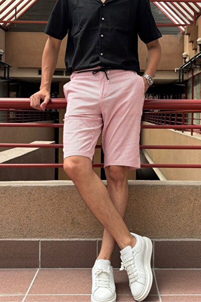 inpool Men's Striped Waffle Waist Elastic Regular Fit Shorts 215