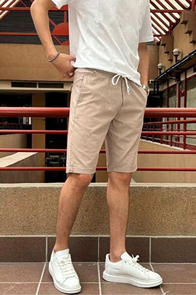 inpool Καλοκαιρινό λινό υφαντό σορτς - κανονική εφαρμογή με ελαστική μέση και κορδόνια