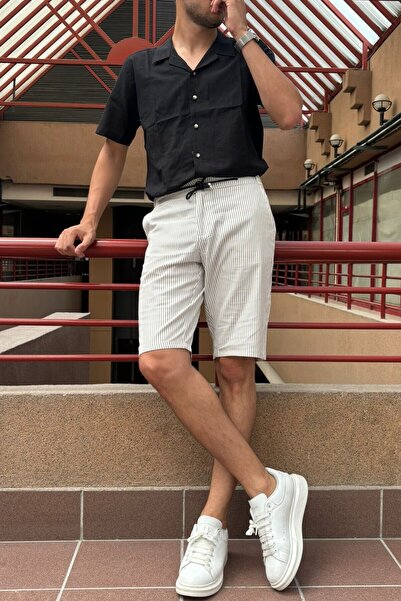 inpool Men's Striped Waffle Waist Elastic Regular Fit Shorts 215