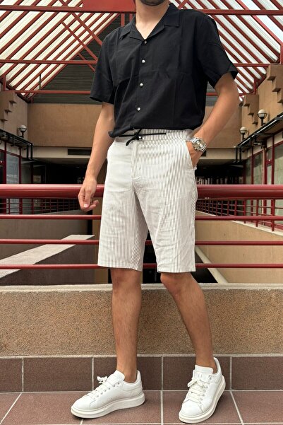 inpool Men's Striped Waffle Waist Elastic Regular Fit Shorts 215