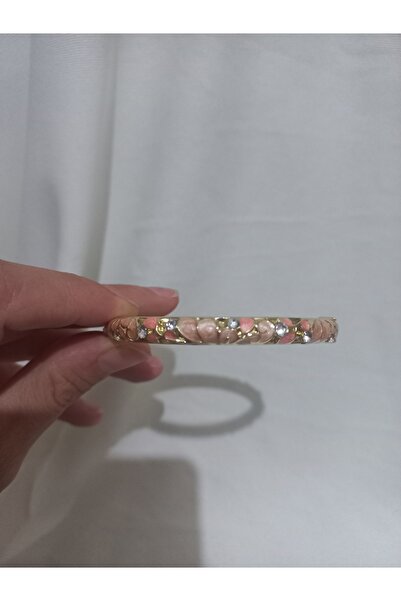 lavantebutik Mineli Çiçekli Bilezik 14 Ayar Sedefli Kelepçe