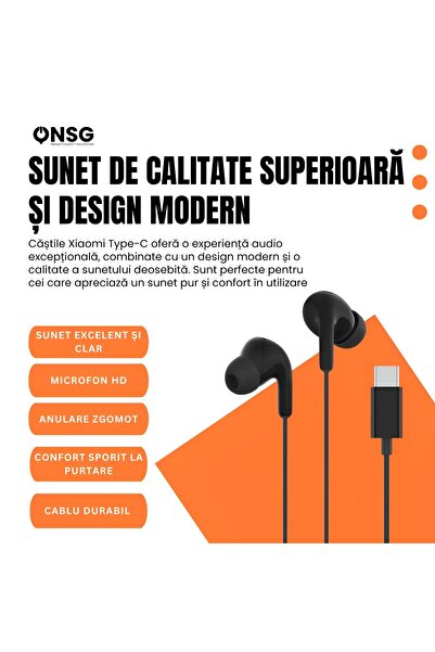 Xiaomi Type-c Headphones, Powerful Sound, Hd Microphone, Usb-c, Durable, Black