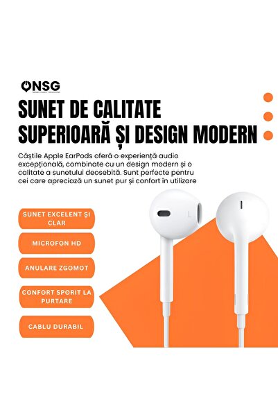 Apple Căști Lightning, microfon, control volum, sunet clar, alb