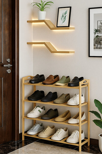 Living رف أحذية خشبي بأربعة طوابق مع مقابض جانبية مدمجة - تصميم عملي وأنيق