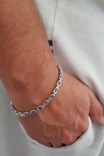 Chavin Kral Model 4 mm. Gri Çelik Erkek Bileklik az68-4slv