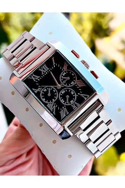 Weluxa Roman Numeral Black Dial Silver Color Classic Men's Wrist Watch