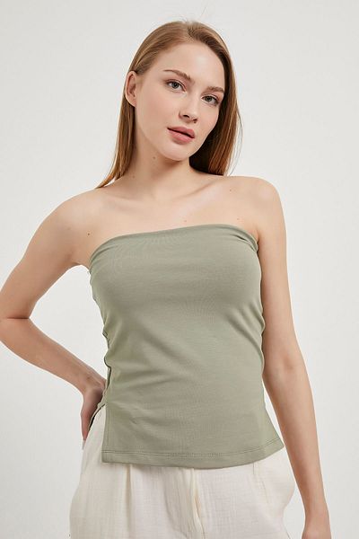 Arma Life Women's Slit Strapless Backless Green Bodysuit