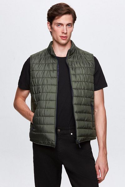 D'S Damat Khaki Seasonal Vest Coat - Stand Collar, Fiber Filled, Zippered Regular Fit