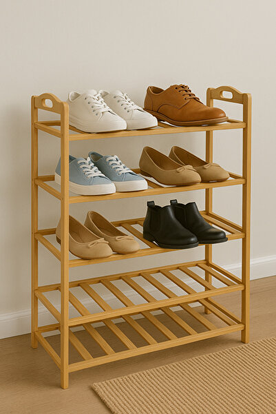Living رف أحذية خشبي بخمس طبقات مع مقابض جانبية مدمجة - تصميم عملي وأنيق