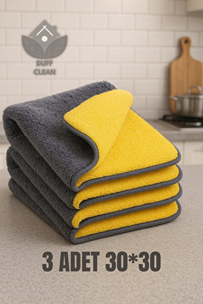 DUFF CLEAN 3 Adet Mikrofiber Biyeli Kalın Çift Taraflı Araç Kurulama Havlusu ...