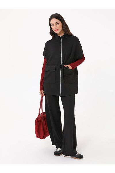 Benin Soft Textured Pocket Detailed Vest & Trousers Set - Black - Benin