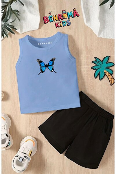 BENROMA KELEBEK BASKILI ŞORT TİŞÖRT UNİSEX ÇOCUK TAKIMI