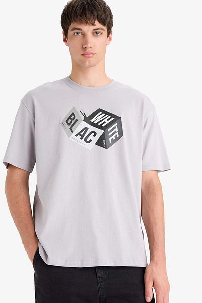 DeFacto Letter Cubes Printed Oversize Fit Cotton Combed Cotton T-Shirt S9343Az21Sp