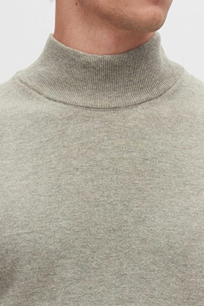 D'S Damat Ds Groom Regular Fit Gray Cotton Blended Half Fisherman Knitwear Sweater
