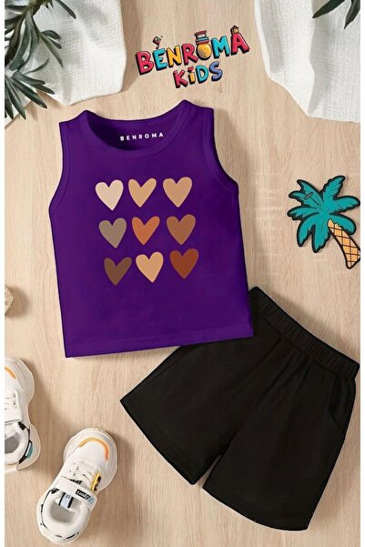 BENROMA Kratke hlače i majica sa uzastopnim printom srca, unisex dečji set