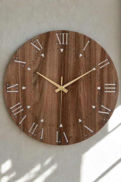 Home Gift Carved Modern Decorative Wooden Wall Clock with Roman Numerals - Silent Movement - (40cm)