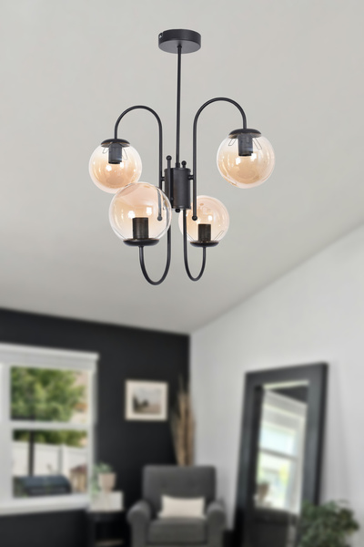 Modavize Rüya Modern Tasarım Salon Yemek Odası Mutfak Siyah Renk Bal Camlı Sarkıt 4 Lü Avize