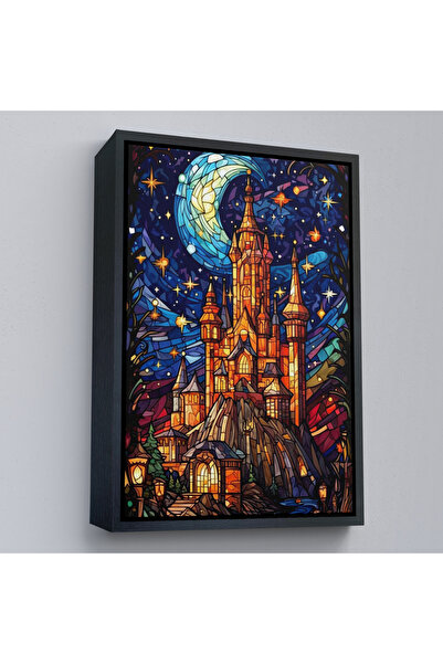 Sellor Ahşap Çerçeveli Modern Peri Masalı Kanaviçe Vitray Kale Tablosu-7983