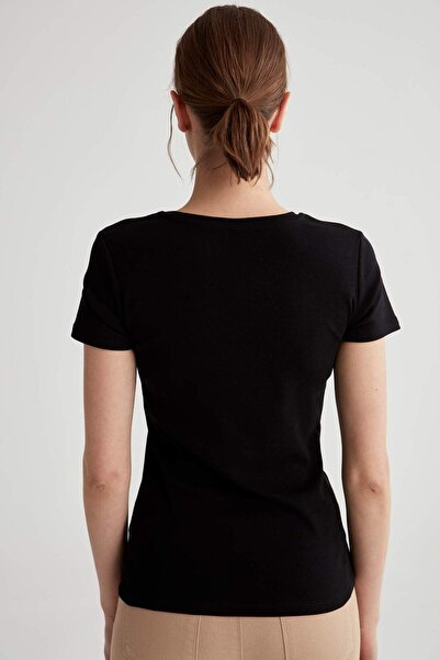 DeFacto Slim Fit V Yaka Basic Kısa Kollu %100 Pamuk Tişört I1080AZ21SP