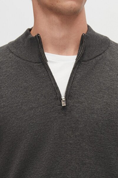 D'S Damat Ds Damat Slim Fit Anthracite Half Zip Knitwear Sweater