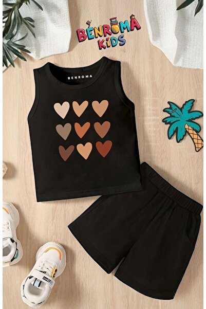 BENROMA Kratke hlače i majica sa uzastopnim printom srca, unisex dečji set