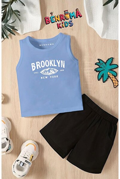 BENROMA BROOKLYN BASKILI ŞORT TİŞÖRT UNİSEX ÇOCUK TAKIMI