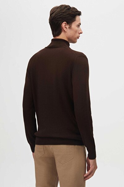 D'S Damat Πλεκτό πουλόβερ με ζιβάγκο - Καφέ, Βαμβακερό μείγμα, Κανονική Εφαρμογή