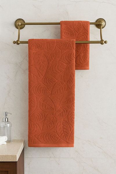 Violacasa 100% Cotton Jacquard Turkish Bath Set Battal Size 2 Piece Babylon Tile