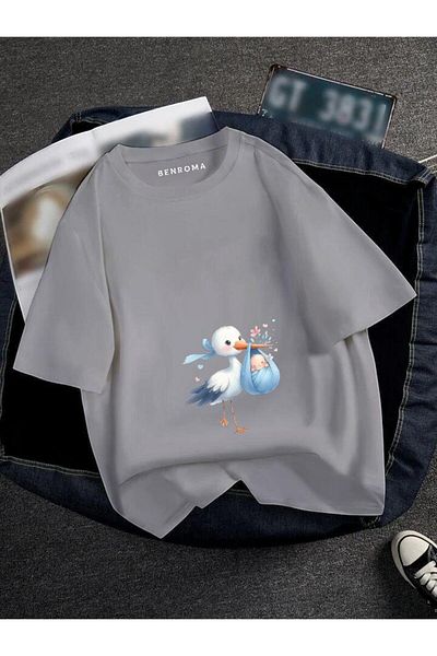 BENROMA Pregnant Blue Stork Printed T-Shirt
