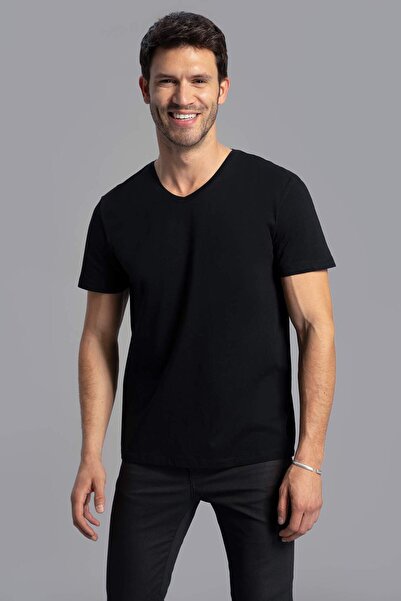 DeFacto Slim Fit V-Neck Basic βαμβακερό χτενισμένο μπλουζάκι M7668AZ21SP