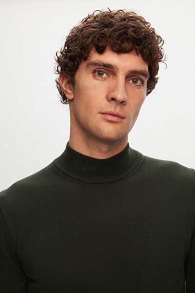 D'S Damat Πλεκτό πουλόβερ Ds Damat Regular Fit Χακί Βαμβακερό Μισό Ψαρά