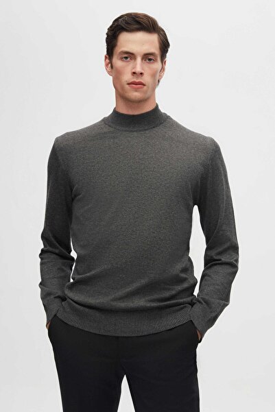 D'S Damat Ds Damat Regular Fit Antrasit Pamuk Karışımlı Yarım Balıkçı Triko Kazak