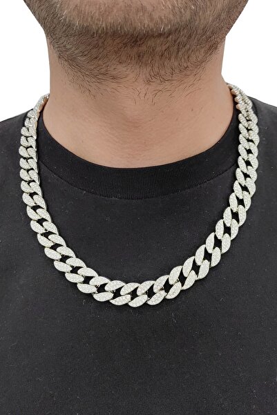 Chavin 13 Mm. Thick 60 Cm. Stoned Alloy Men's Chain Ek21By