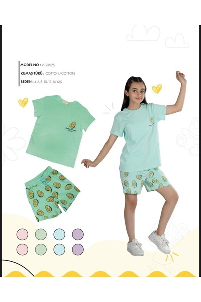 Bubble 4-14 Years Old Girl's Teenage Cotton 2-Ply Top T-Shirt Printed Bottom Shorts Elastic Waist Two-Piece Set