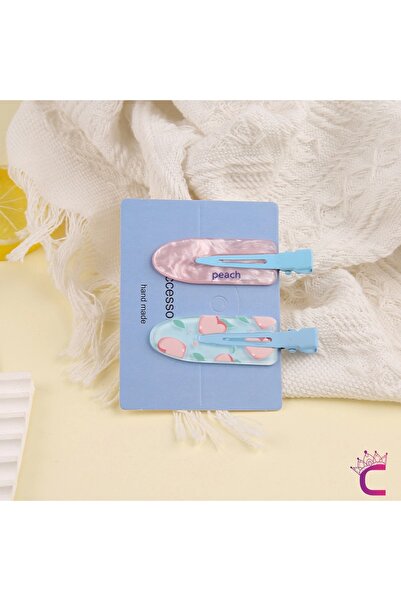 Cinderella 2'li Asetat Dayanıklı İz Yapmayan Makyaj Tokası Şeftali Desen - Ci...