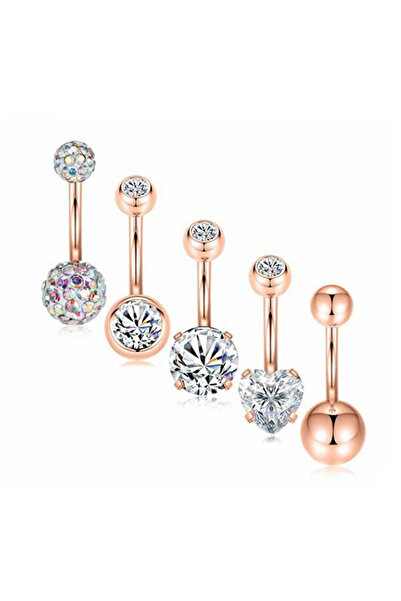 Chavin 5 adet Taşlı Taşsız Cerrahi Çelik Göbek Piercing ec92rs