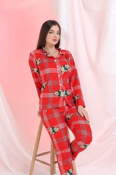 MEBA Önden Düğmeli Kışlık Süet Kadın Pijama Takımı