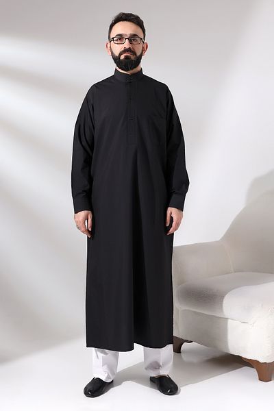 ihvanonline Rochie Neagră pentru bărbați Sycamore Hajj și Umrah Gât lung Dagron Fabric Fistan