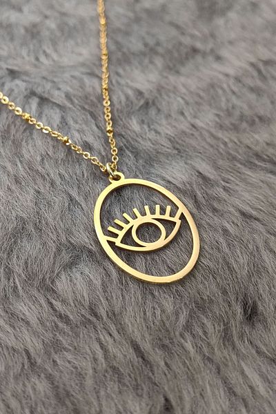 Chavin Gold Round Inside Eye Women's Steel Necklace Et52Sr