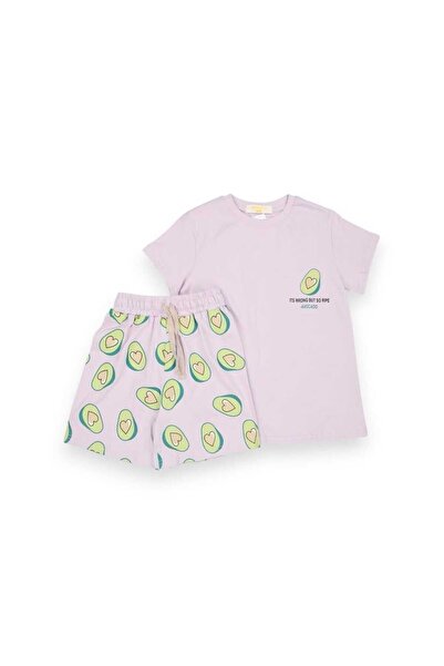 Bubble 4-14 Years Old Girl's Teenage Cotton 2-Ply Top T-Shirt Printed Bottom Shorts Elastic Waist Two-Piece Set