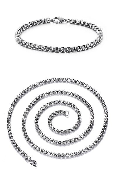 Chavin 4 Mm. Gray Steel Men's Bracelet Chain Set Er34-4