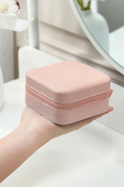 Chavin Pink Leather Travel Ring Earring Necklace Jewelry Box St1-64Pm