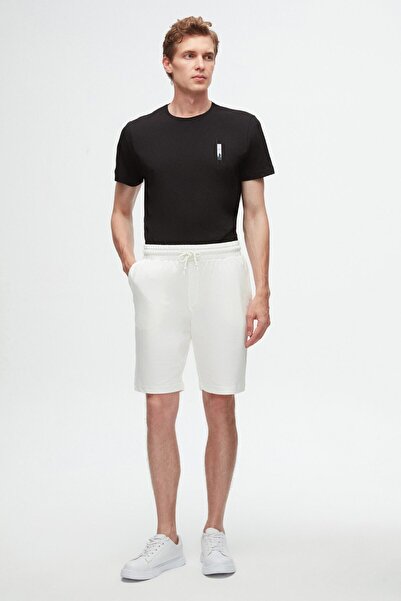 D'S Damat Ds Damat Slim Fit Ekru Beli Lastikli Kordon Detaylı Rahat Pamuklu Örme Şort