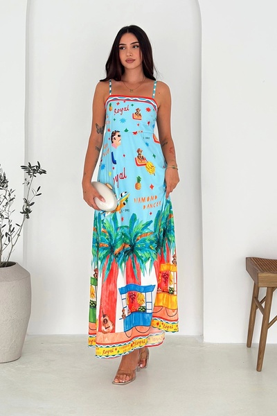 AsprinFashion Imported Crepe Fabric Patterned Dress Blue