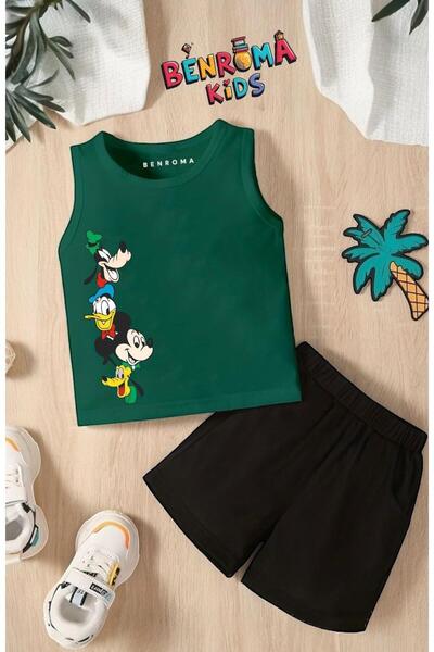 BENROMA Cartoon Character Printed Shorts Tee Unisex Children's Set